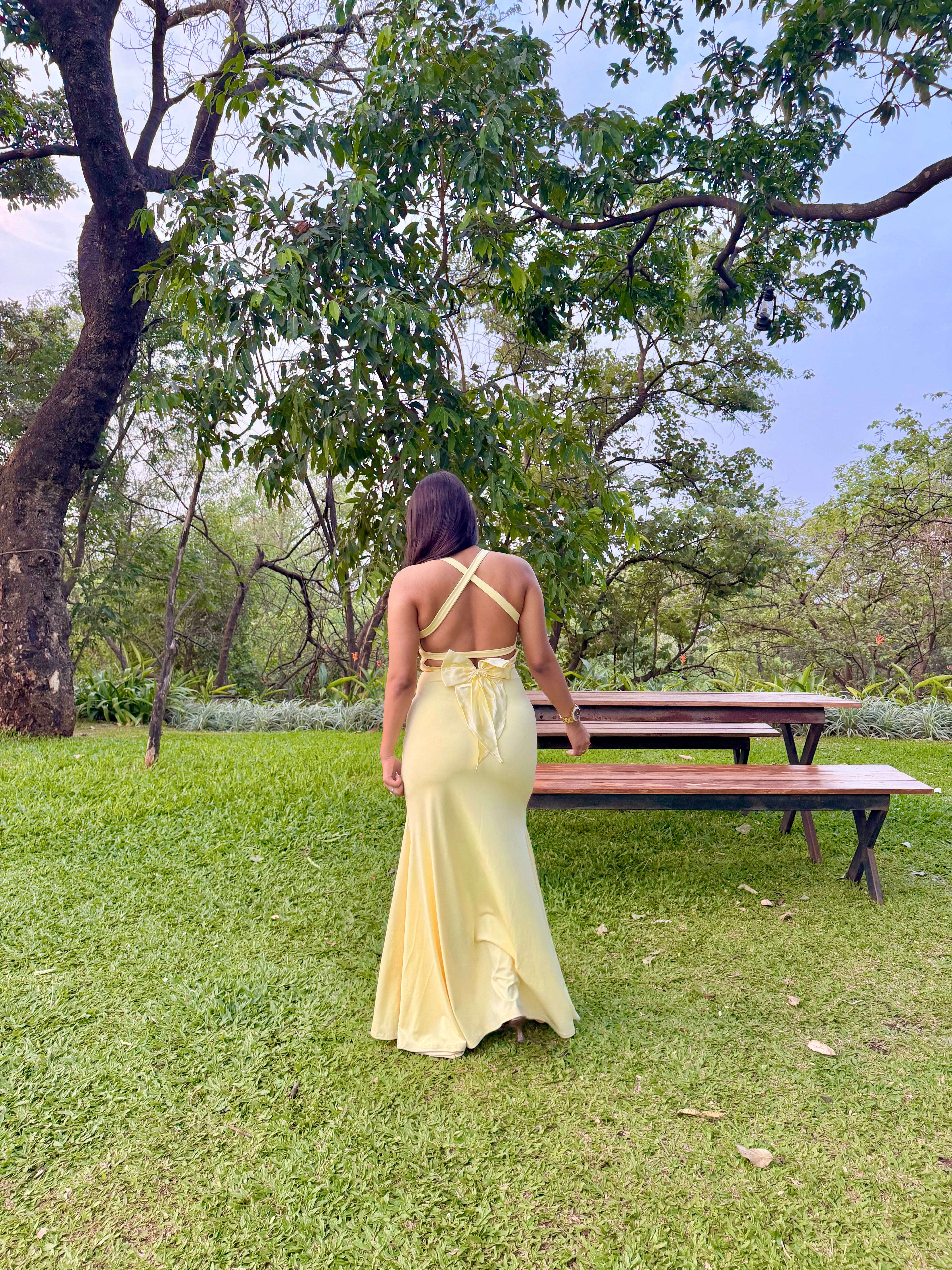 Criss Cross Backless Bow Gown. – Blewsy