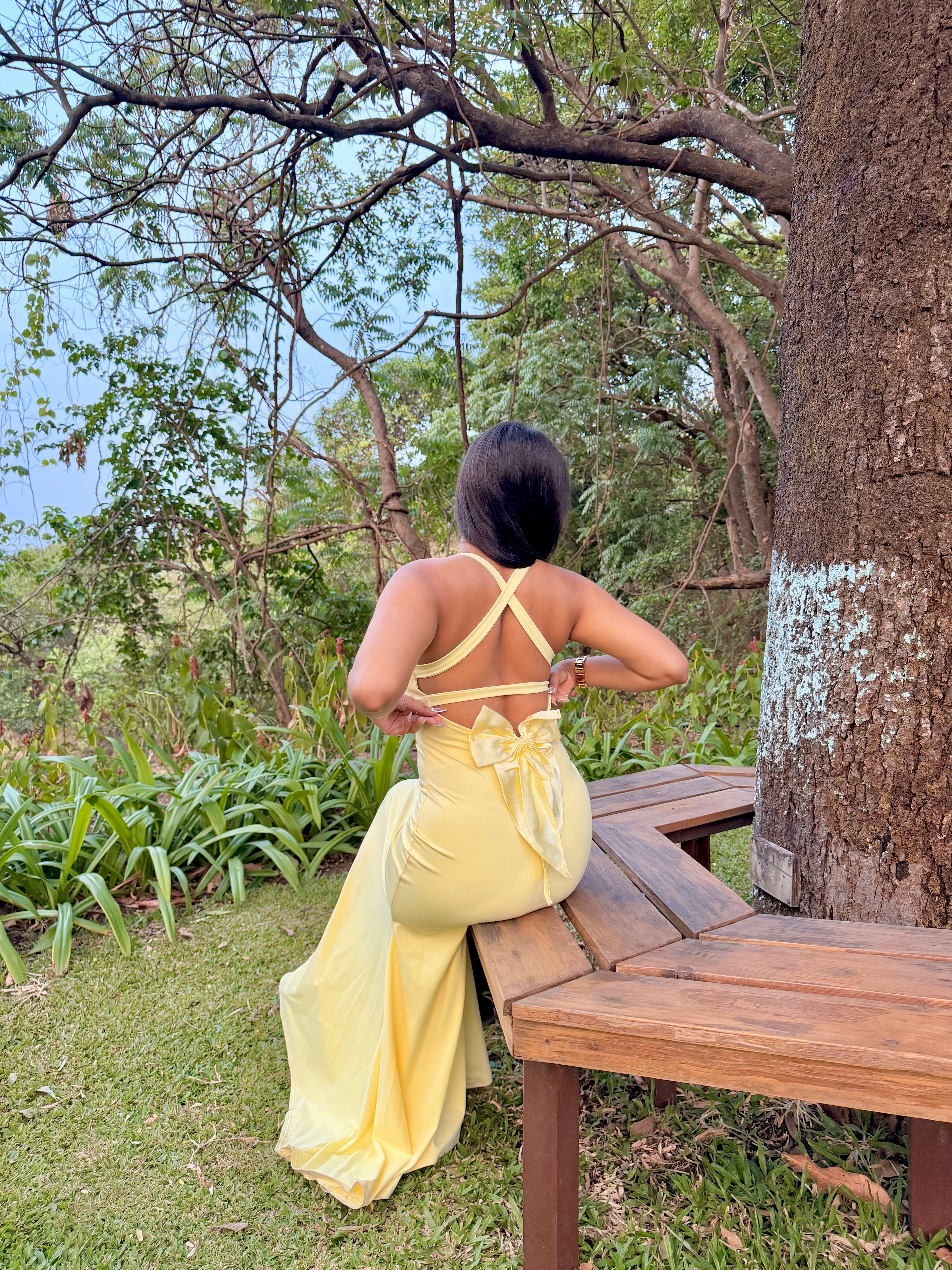Criss Cross Backless Bow Gown.