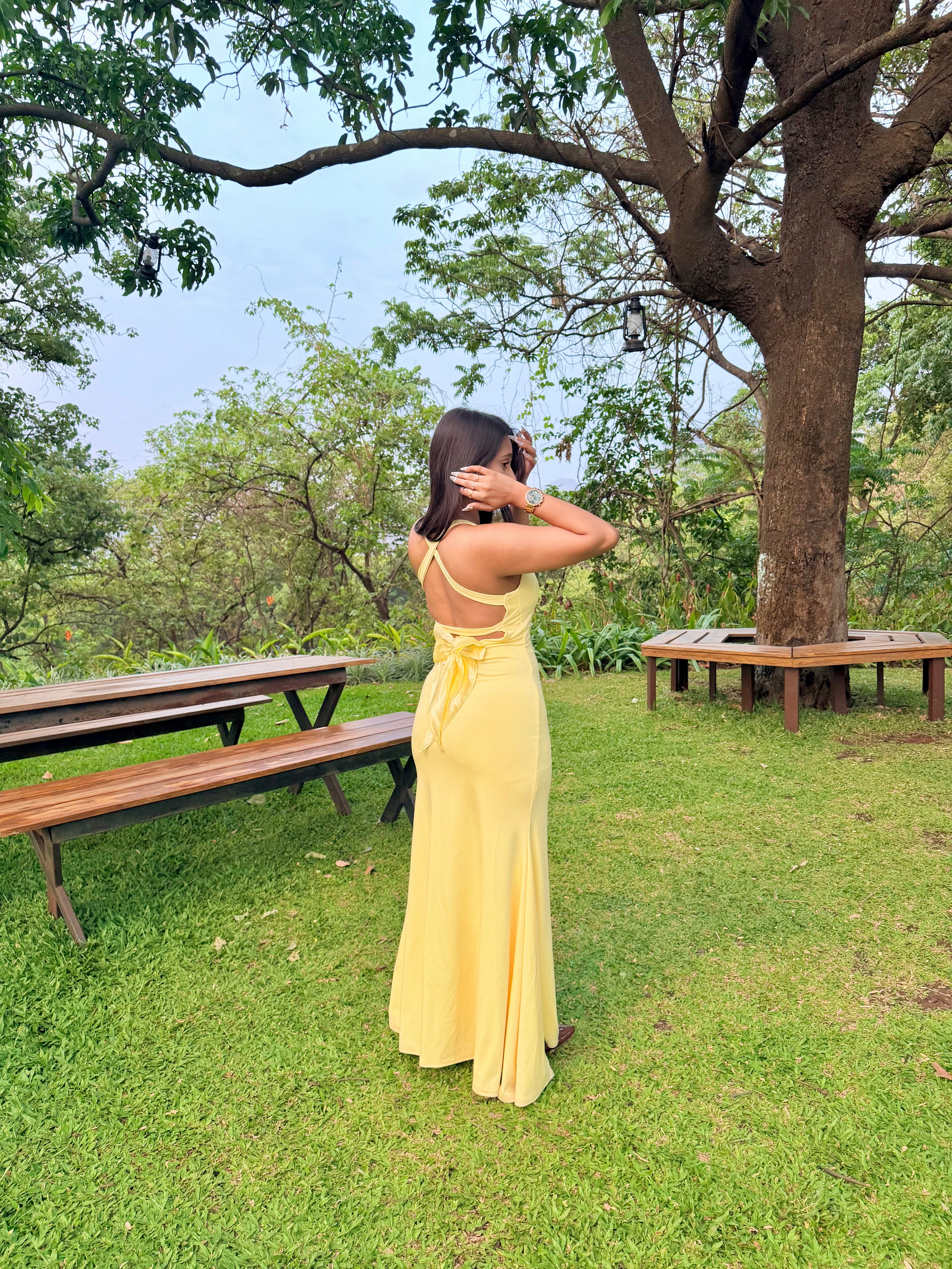 Criss Cross Backless Bow Gown.