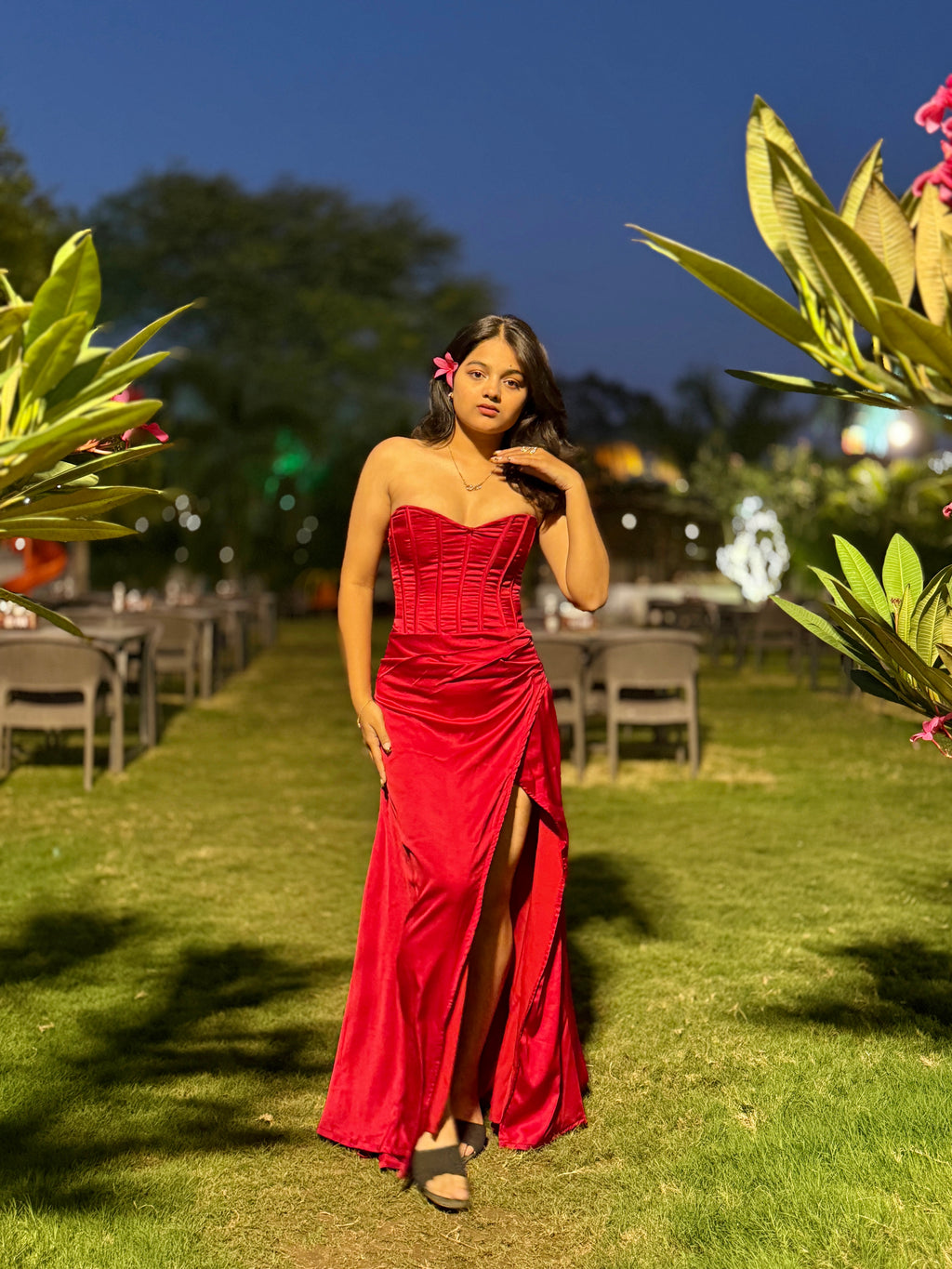 ⁠satin corset long gown.