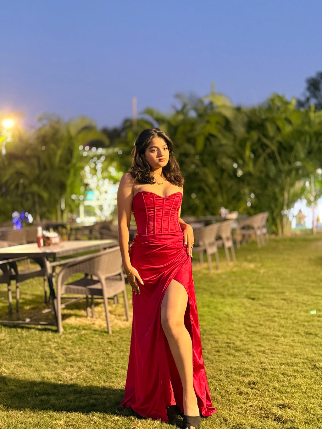 ⁠satin corset long gown.