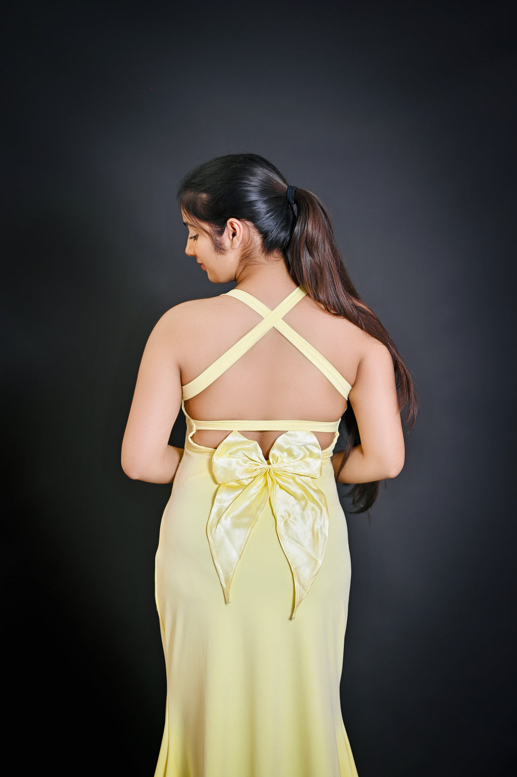 Criss Cross Backless Bow Gown.