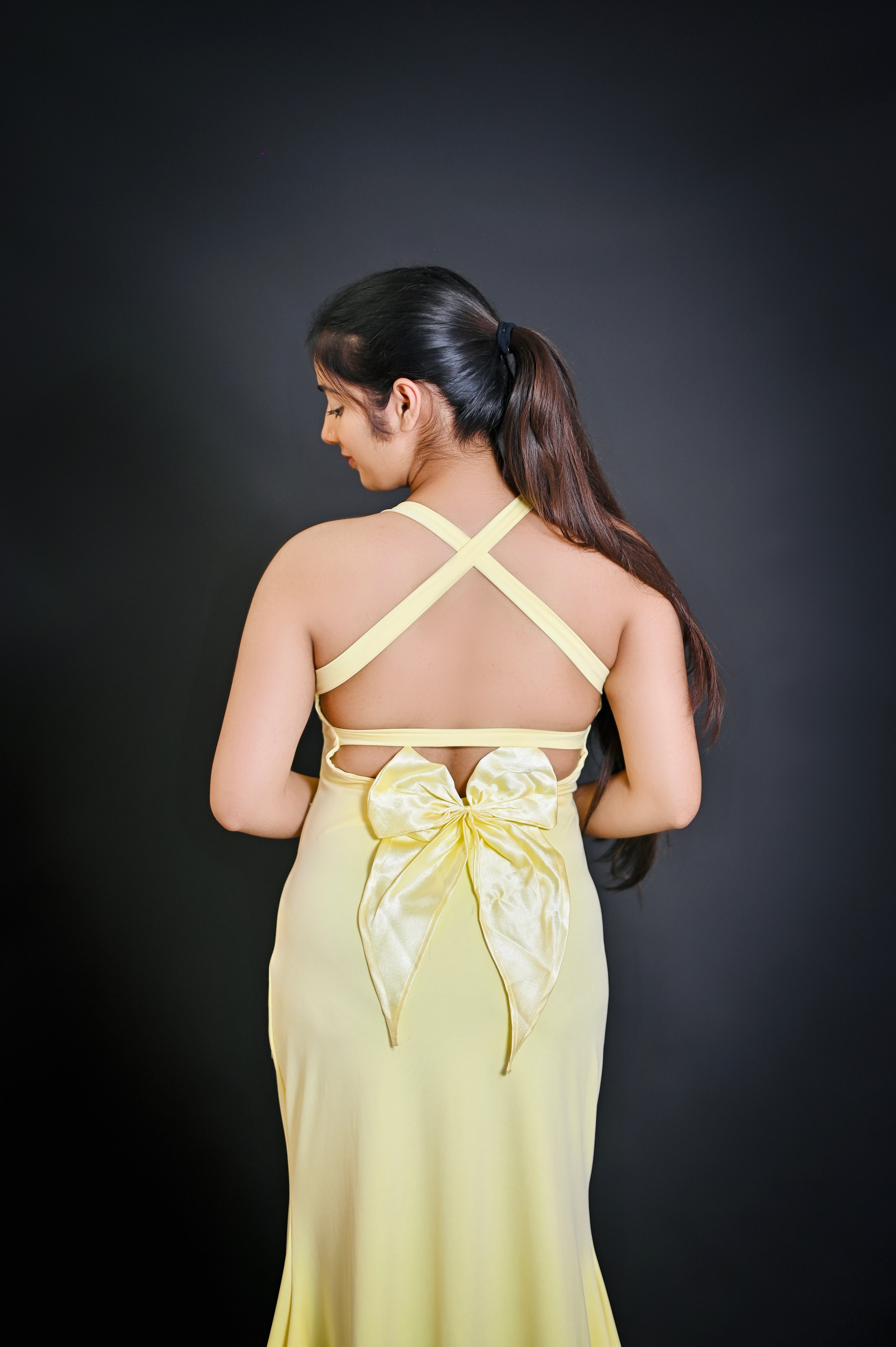 Criss Cross Backless Bow Gown.