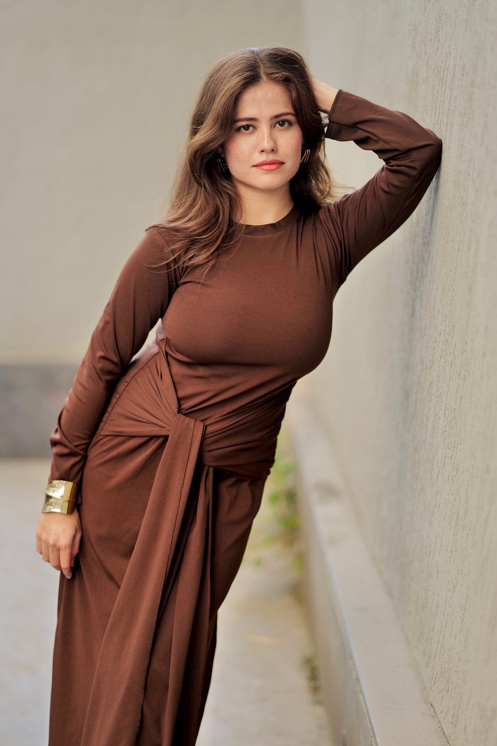 Brown drap dress