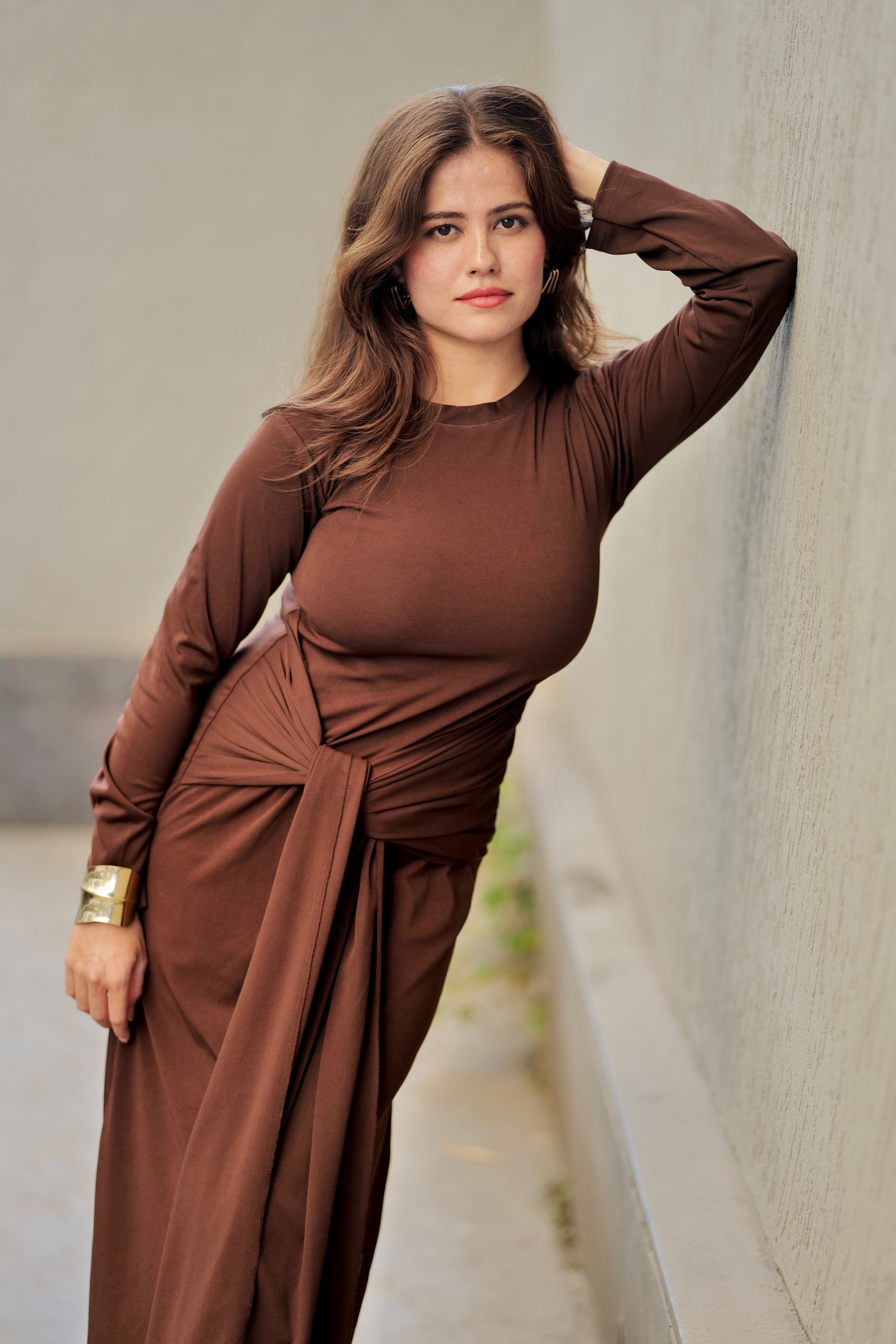 Brown drap dress