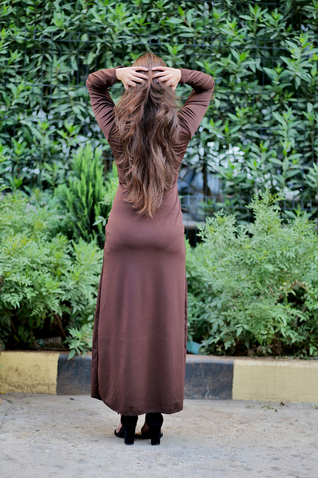 Brown drap dress