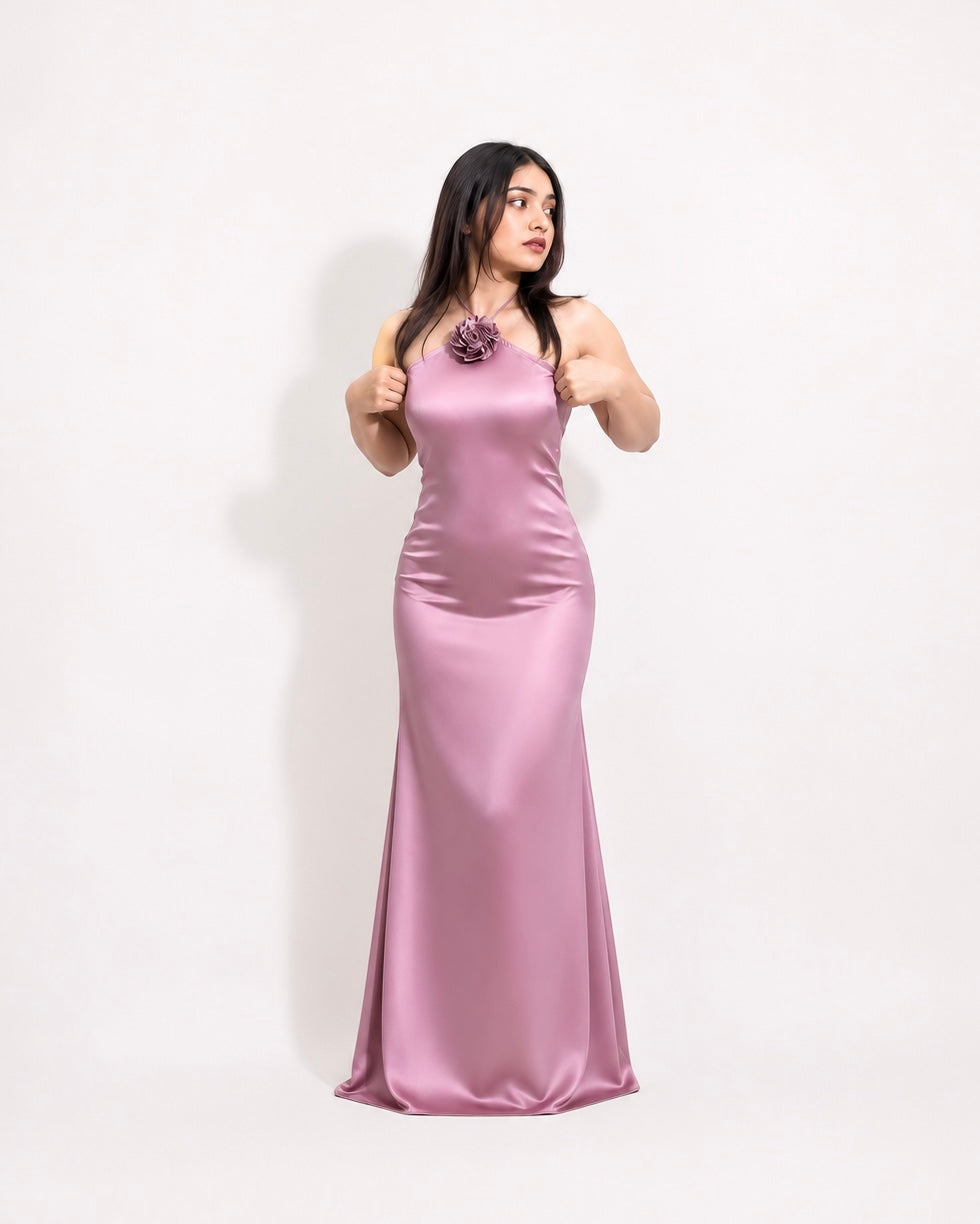 satin flower dress.
